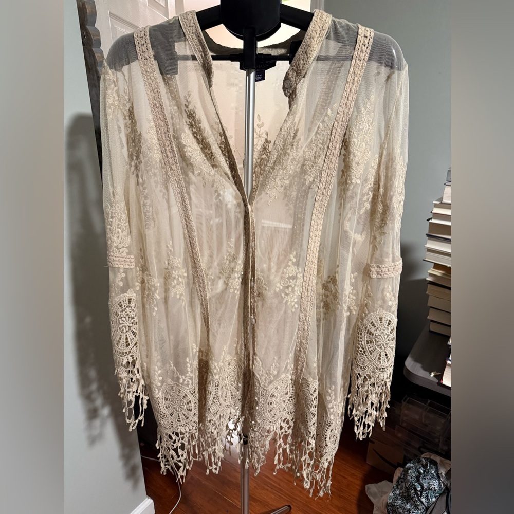 Plus size lace tunic coverup cardigan tassels boho chic vintage Coachella
